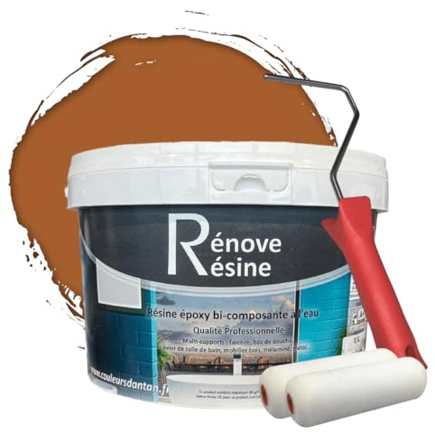 COULEURS D ANTAN Rénove Résine Peinture Résine Multisupport Intérieur pour Faïence, Carrelage, Douche, Baignoire 5m² - RAL 8023 Brun Orangé + Kit d'Application Offert