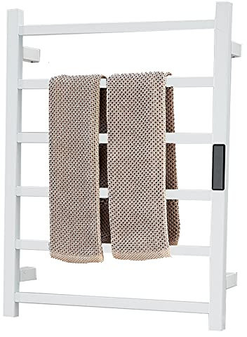 WPHH Portasciugamani Elettrico Bianco, Radiatore Scaldasalviette da Bagno con Controllo della Temperatura/Tempo, Porta Salviette Elettrico in Acciaio Inossidabile A Parete, 60X45x12cm,Hardwired
