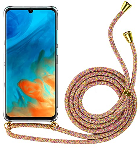CoolGadget Necklace Hülle mit Band Für Huawei P20 - Transparent Silikon Case [Anti-Gelb] Umhängeband - Cover P20 mit Kordel in Rainbow