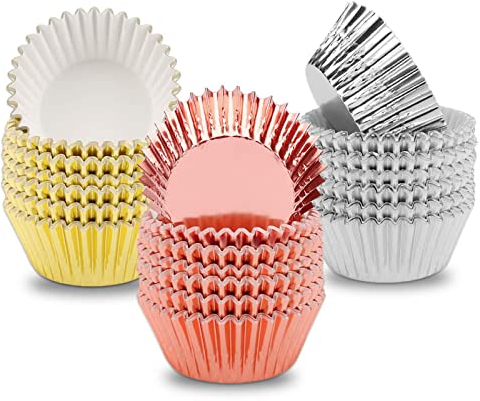Cupcake Wrapper Metallic-Papier Fällen Liners Muffin Backförmchen für Dessert Hochzeit Geburtstag Party 300 Stück (Gold/Silber/Roségold)
