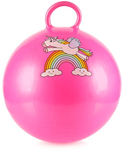 com-four® Hüpfball mit Einhorn-Motiv - Sprungball für Kinder in pink - geeignet für innen und außen - Aufblasbar (01 Stück - pink)