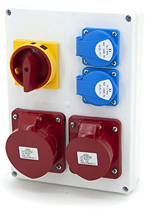 ELS Elektrotechnika Steckdosenverteiler Baustromverteiler Wandverteiler Schuko Steckdosen 2x230V + 1 x CEE 32A & 1 x CEE 16A mit gelb-roter Schalter, Verkabelt, für Innen und Außen