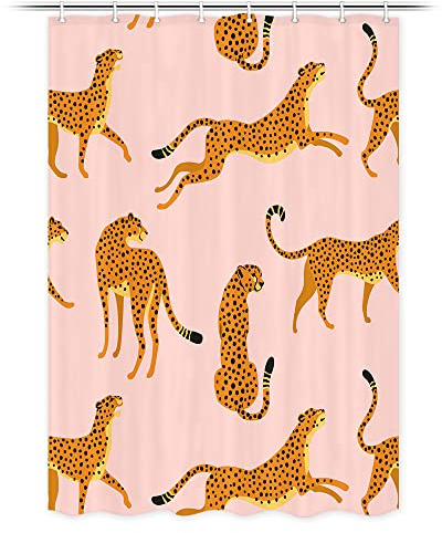 Uokiuki Boho Leopard Stoff Duschvorhang – Tropischer Tier, Gepard für Badezimmer, Rosa, mit Haken, 121,9 x 178,8 cm