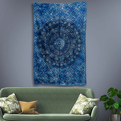 Craft Trade Mandala Blau Wandteppich Indische Wandtuch Tapestry Wandbehang Boho Wandteppiche für Heimdeko Wohnzimmer und Schlafzimmer - 76 x 102 cm