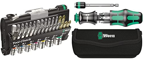Wera Tool-Check 1 SB Zyklop Mini bit-ratchet, screwdriver, bits & socket set, 38pc, 05073220001 & Compact Tool Set Kraftform 20 with Pouch, SL/PH/PZ, 7 Pieces