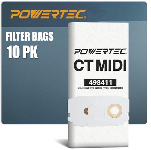 POWERTEC 75048-P2 Lot de 10 sacs filtrants en polaire pour Festool 498411 compatible CT Midi