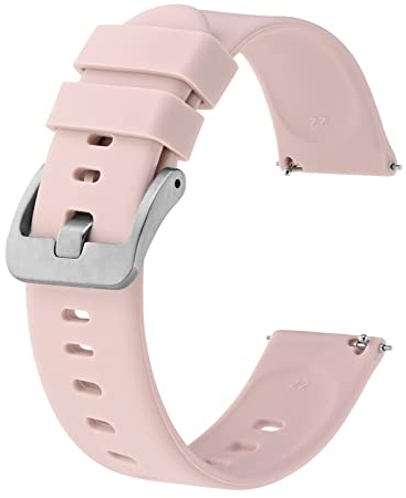 BISONSTRAP Bracelets de Montre en Silicone, Bracelets Minces à Dégagement Rapide, 20mm, Rose avec Boucle Argentée