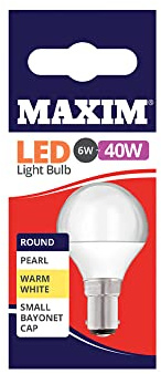 Maxim LED Bulbs [Pack of 10] Type: Round (Warm White) 6Watts (40Watts) / Pearl Finish / 25 000 Hours/Energy Saving Multipack 40MLRB15W5X10