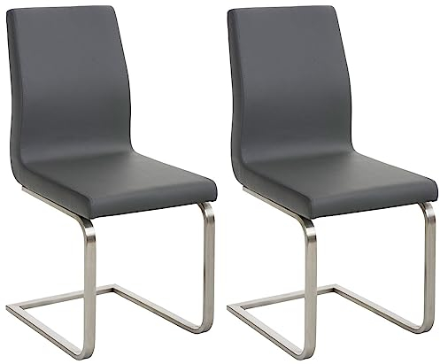 CLP Lot De 2 Chaises Cantilever Belfort en Similicuir I Pied Luge en Acier Inoxydable I Rembourré I Dossier Haut, Couleur:Gris