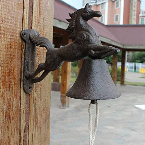 Gusseiserne Tischglocke for den Außenbereich, Tischglocken aus Gusseisen, Halterung zur Befestigung der Glocke an beiden Wandflächen im Innen- und Außenbereich, dreidimensionale Pferd-Türklingel aus G