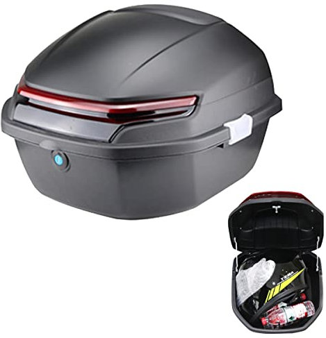 JUNNIU 50L Motorrad-Kofferraumbox, wasserdichte Motorrad-Topbox für 1 Helm-Topcase, Motorradmontage/Blau/Mattschwarz Decoration