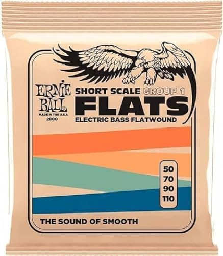 Ernie Ball Short Scale Flatwound Group 1 Cordes à filet plat, diapason court, pour basse électrique, calibre 50-110