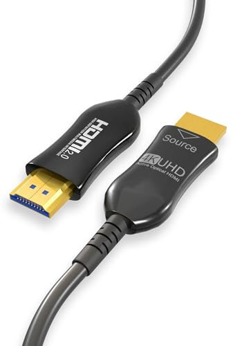 Cablelera 4K UHD CMP HDMI Cable 2.0, Hybrid Active Optical Cable (AOC), 18Gbps Hyper Fast Long Distance Data Transmission, ARC, HDCP, NVIDIA, AMD, PS5, Xbox, Gaming, Movie, Plenum Rated, 50ft