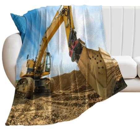 NIBABA Große Bagger-Decke, flauschige Überwürfe, weiche Decken für Männer, Frauen, Jungen, Mädchen, gemütliche Plüsch, bequeme Mikrofaser-Überwurfdecke für Couch, Sofa, Bett, 125 x 150 cm