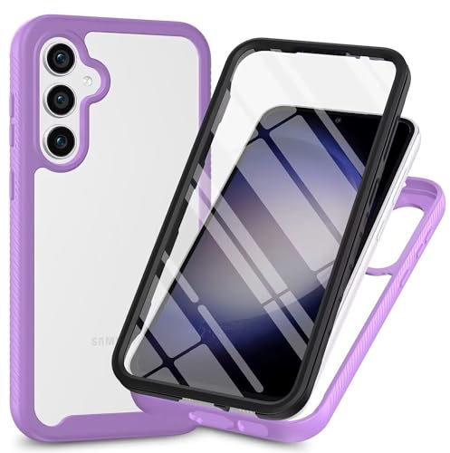 Bnvdfre für Samsung Galaxy S25 / S24 5G Hülle mit eingebautem Displayschutz Stoßfest Schutzhülle 360 Grad vollschutz Rugged Schutzhülle TPU Case Handyhülle für Samsung S25 / S24 - Lila