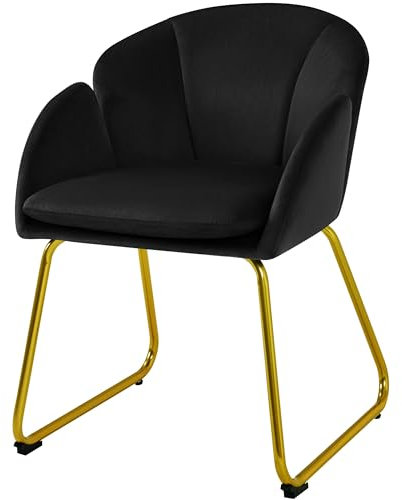 Yaheetech Fauteuil de Chambre à Coucher Salon Rembourré Haut Moderne Ergonomique en Velours avec Dossier Circulaire, Accoudoirs, Pieds en Métal, Charge 136 kg Noir