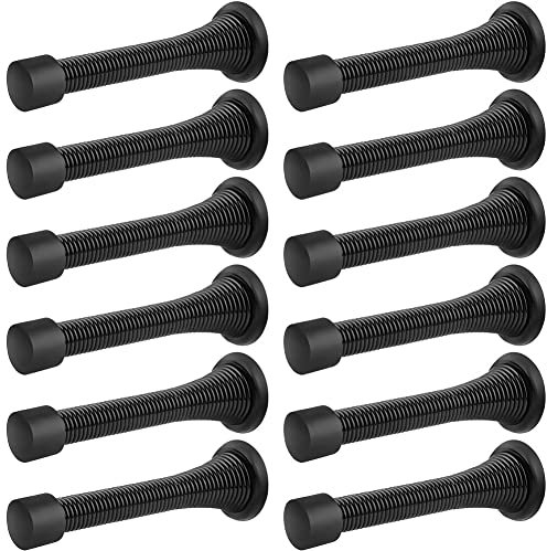 Ggnaxivs 12 Pack Black Spring Door Stops, Flexible Spring Door Stopper with Low Mounted Black Rubber Bumper Tips