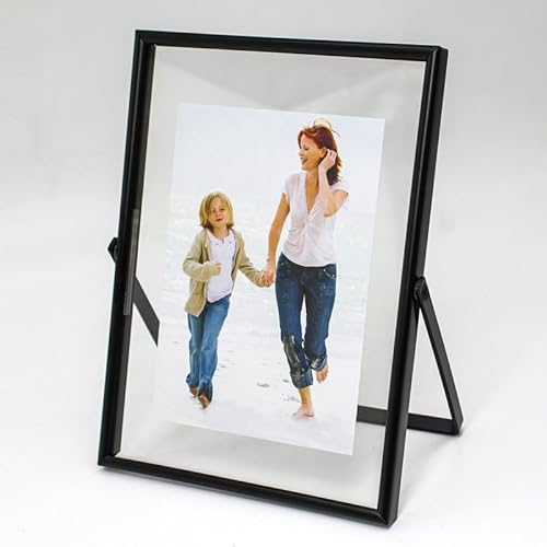 LEEMASING Schwebender Bilderrahmen, Metall, Glas, Tischplatte, Schreibtisch-Display für Valentinstag, Hochzeit, Zuhause oder Büro, passend für 15,2 x 20,3 cm große Fotos (schwarz, 15,2 x 20,3 cm)