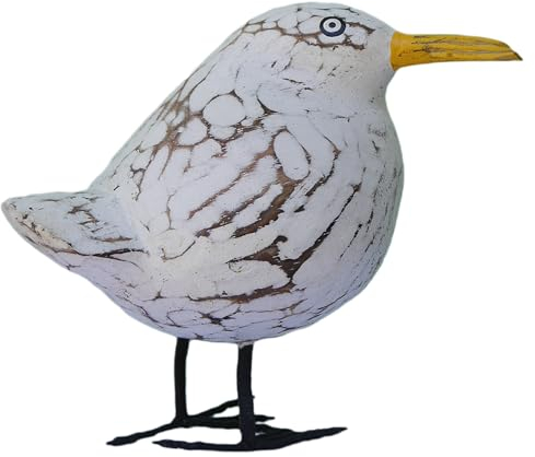 ART-CRAFT Handgeschnitzte Deko-Möwe im Shabby Chic Stil - Maritime Holz-Skulptur 12cm hoch