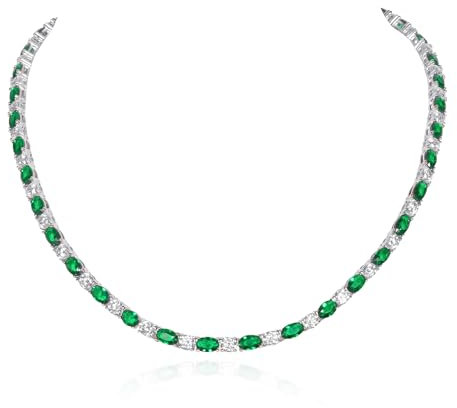 Diamond Treats grüne Tennis-Halskette Damen Silber 925, atemberaubende Statement Kette aus 925er Sterlingsilber für Frauen mit ovalen grünen Steinen, grüneTennis Kette Damen mit Geschenkbox