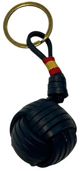 BLUECHOLON Porte-clés boule en cuir tressé en forme de boule porte-clés voiture moto, Cuir bleu marine drapeau Espagne, Grande 4cm