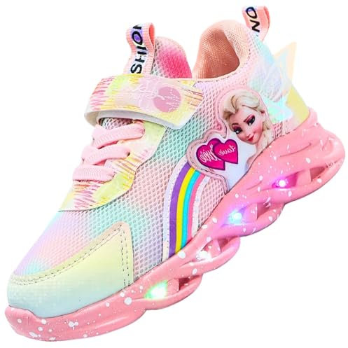 Vorkhuaeri Scarpe da Ginnastica LED per Bambina, Scarpe per Bambini Principessa con Luci Che Illuminano Scarpe da Tennis Sportive per Bambine (A2-Rosa-Mesh2,30)