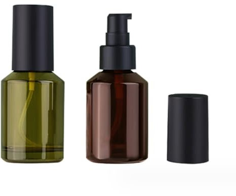 VASANA 60 ml/2 oz Empty Glass Pump Bottles Refillable Cosmetic Dispenser With Press Pump Makeup Emulsion Liquids Storage Container Portable Travel Bottle Cosmetic Container (Amber+Green)