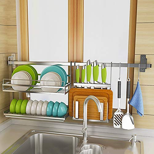 PPSMFAMZ Organizador de gabinetes de esquina de cocina, estante flotante, escurridor de platos, escurridor de platos, juego de estante para secadora con ganchos de soporte, ahorro de espacio para