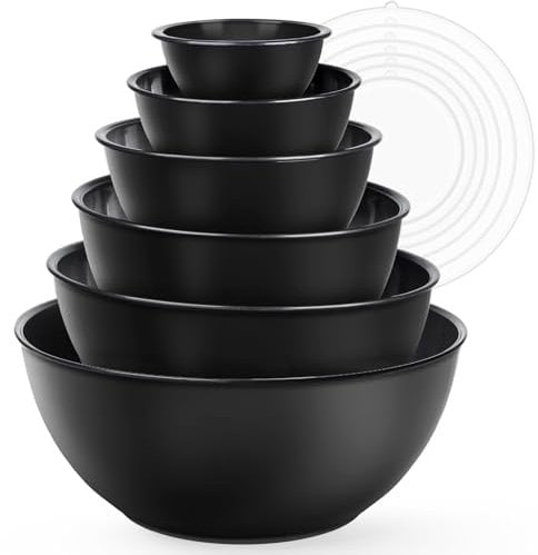 Greentainer Plastic Mixing Bowls with Lids Set 12 Piece Colorful Mixing Bowl Set for Kitchen - Nesting Bowls with Lids Set, 6 Prep Bowls and 6 Lids - Microwave and Freezer Safe(Black)
