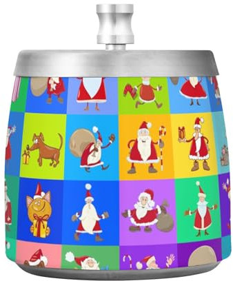 Weihnachtsmann Collage Weihnachten Edelstahl Zigarette Aschenbecher mit Deckel für Home Office Indoor Outdoor Niedlicher Rutschfester Aschenbecher Outdoor für Zigarrenliebhaber Raucher