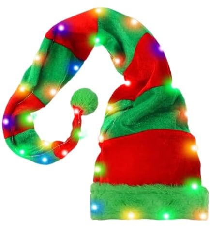 Christmas Elfs Hat, Light up Christmas Elfs Hat, Christmas Santa Hat with Lights, Christmas Cosplay Dress Up Hat Accessories for Adult Kids