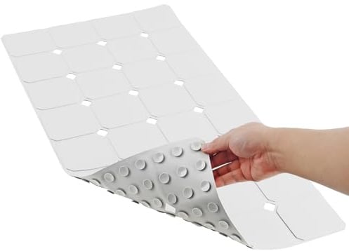 Bathtub Mat Non Slip 15 x 28 Silicone Foldable Tub Mat with Strong Suction Cups & Large Drain Holes, Durable & Eco-Friendly, for Smooth Surfaces, Ideal for Seniors, Adults White