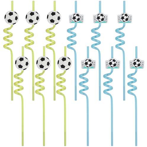 12Pcs Soccer Party Straws Soccer Themed Drinking Straws Reusable Football Decor Straws Football Coloured Straws for Party Favors Drinking Accessories Cup Decorative Supplies