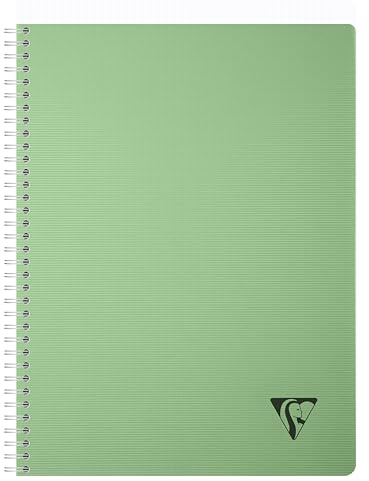 Clairefontaine 327121C - Spiralbuch Heft Linicolor Essence, DIN A4, 90 Blatt kariert 90g, Einband aus gerilltem PP, Salbeigrün, 1 Stück