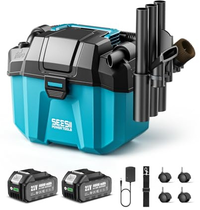Seesii Cordless Wet Dry Shop Vac, 2 x 4.0Ah Rechargeable Batteries