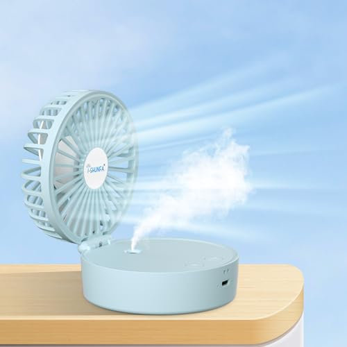 Handventilator mit Kühlen Nebel,Tragbarer Mini Ventilator USB-Aufladbar,5 Geschwindigkeiten,Faltbarer Klein Tischventilator,USB Ventilator Geschenke für Frauen Männer,Ideal für Büro,Reisen,Outdoor