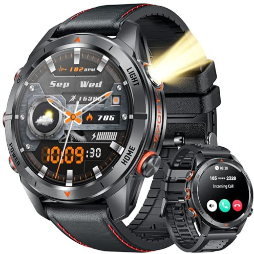 Montre Connectée Homme Militaire Smartwatch: avec Appels Bluetooth 515mAH Batterie 123 Modes Sportifs Sommeil Fréquence Cardiaque SPO2 Podomètre Étanche 1.46 HD Écran Montre Sport pour Android iOS