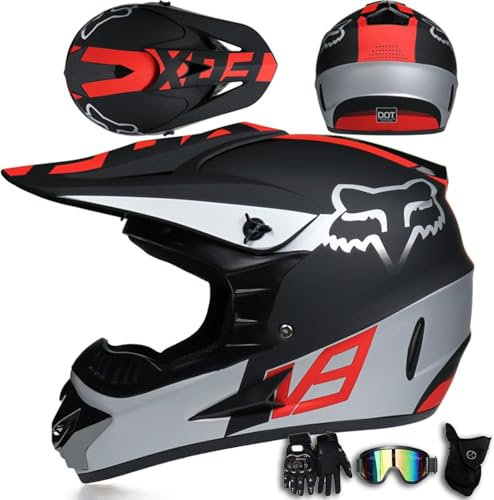 Casco Enduro MTB Hombre Negro, Casco Descenso/Gafas/Máscara/, Casco Motocross Adulto Casco Moto Cross MBX Bicicleta Quad Off Road ATV Scooter (L,11)