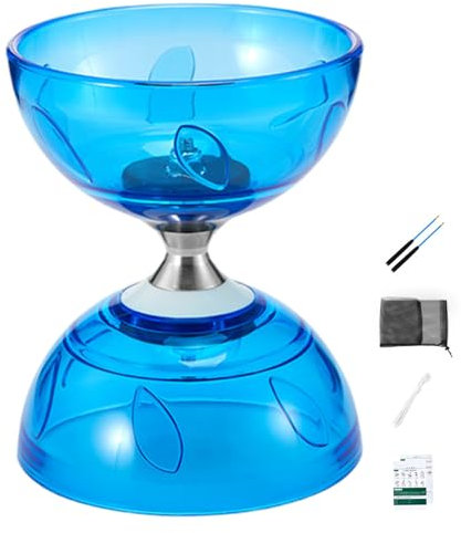 Csafyrt Diabolo Chinois yoyo Set Portable Bleu Grand Triple roulement Diabolo yoyo avec Jeu de bâton de Jeu et Jouet d'entraînement exécutif du Sac Filet