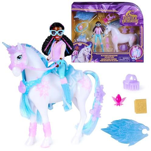 Unicorn Academy - Glacier’s Gemstone-Abenteuer mit Layla, ca. 12 cm Originalfiguren zur Netflix Serie mit 13 Zubehörteilen im EIS-Magie Design, für fantasievolles Rollespiel von Kindern ab 4 Jahren
