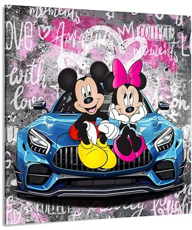 Kunstgestalten24 Micky Minnie Maus Love Pop Art Leinwand | Echtholz-Keilrahmen | Moderne Bilder Wohnzimmer | Bild Auf Leinwand | Wandbild XXL | 40x40x2cm