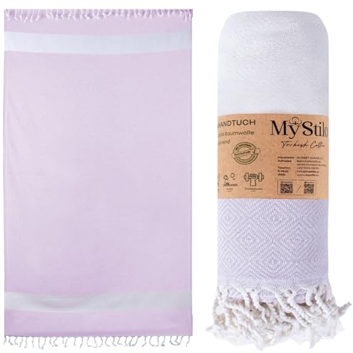 MyStilo Strandtuch Saunahandtuch XXL - Dickes, Weiches Badetuch 100x200cm, Schnelltrocknend - Premium Hamamtuch mit Diamantmuster für Männer, Frauen (Lila)