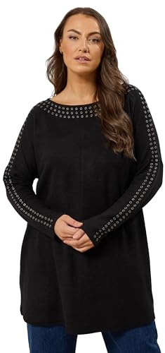 EVANS Curve Grey Eyelet Sleeve Jumper - Women's - Plus Size Curve