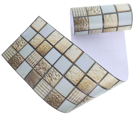HONMEET Self-Adhesive PVC Tile Stickers Roll 10cm x 240cm for Kitchen Bathroom Walls and Bulletin Boards, Easy Peel and Stick Decorative Tile Border Decals, Durable Waterproof Wall Trim