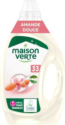 Maison Verte - Lessive Liquide - Parfum aux Huiles Essentielles - Lessive Détachante - Amande Douce - Spécial Peaux Sensibles - Efficace dès 20°C - 5 Enzymes Actives d'Origine Naturelle - 33 Lavages