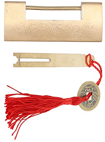 Cadenas chinois de style ancien, cadenas horizontal en laiton sculpté avec clé, serrure décorative pour boîte à bijoux, tiroir, armoire, boîte cadeau, design vintage antique avec
