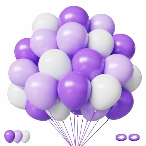 Luftballons Hochzeit Ballons Lila Violett Weiß FQZYLCH 50 Stück 12 zoll Latex Ballons Lavendel Flieder Weiss für Frauen Prinzessin Geburtstag Frühlingsfest Ostern Muttertag Abschluss Party Deko