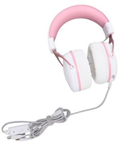 Jelquix Cat Ear Headphones RGB Gaming Headset, 50mm Driver Noise Reduction Headphones, Over Ear with Microphone, Ideal for PC, PS & Virtual Surround Sound (Black Red) (Black Red) (White Pink with