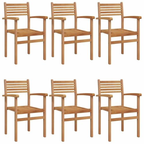 VIHHQGC Teakholz Gartenmöbel Set aus 6 rustikalen Esszimmerstühlen für Terrasse und Außenbereich aus Massivholz Teak