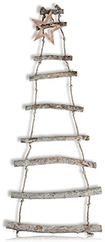 CHICCIE Deko Holzleiter Hängend mit Stern - 110cm Dekoleiter Holz Leiter Weihnachten Tanne Holzäste